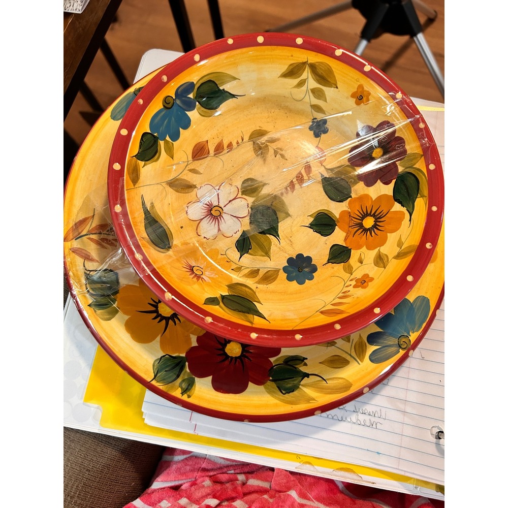 Oneida Kitchen Sunset Bouquet Hand Painted Floral Dinner Plate and Soup Bowl Set